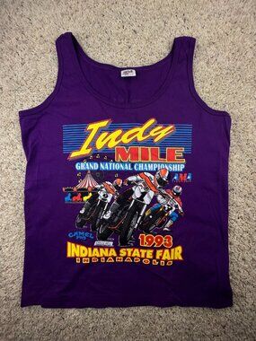 Vintage Single Stitch Sleeveless Tee Anvil Red Tag AOP “indy Mile” 1993 Purple L